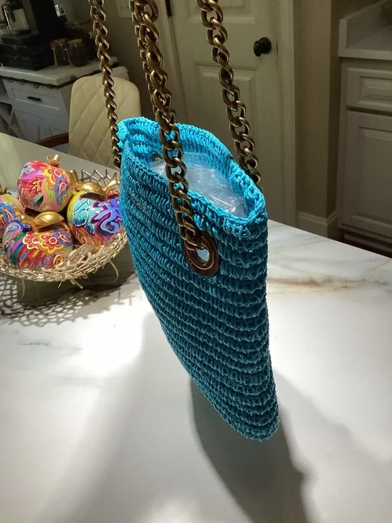 Kurt Geiger Turquoise Woven Chain-Handle Shoulder Bag NWOT - Picture 5 of 12